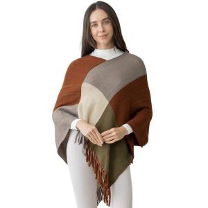 3527 - Assorted Autumn/Winter Ponchos  5065 - Brown Multi<br>
Color Block Poncho - One Size Fits Most