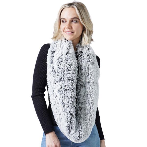 Fall/Winter Infinity Scarves - Faux Fur 3529 8832 - Black/White  - 