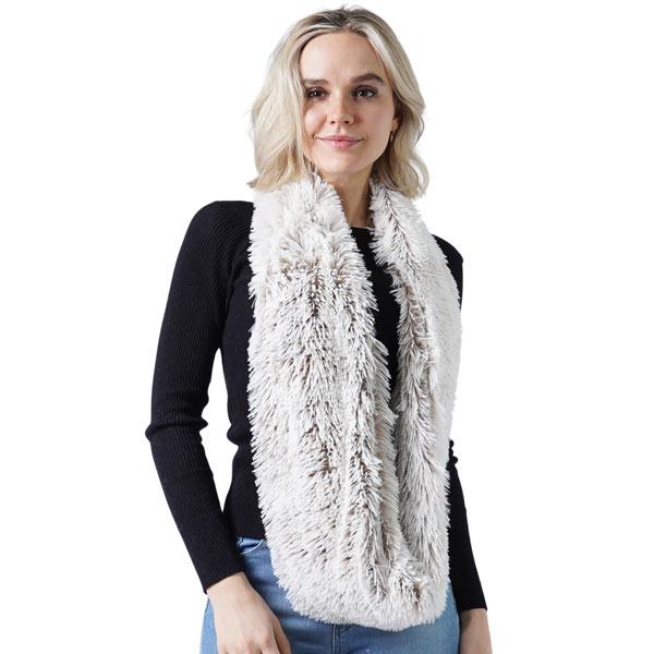 Fall/Winter Infinity Scarves - Faux Fur 3529 8832 - Taupe/Ivory - 