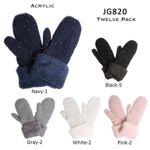 Wholesale 3571 - Winter Mittens  JG820 - Knit with Sparkle<br>Twelve Piece Assortment Pack - 