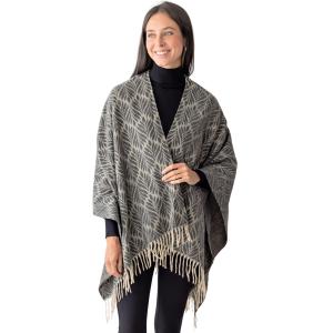 1233 /5114 - Leaf Pattern Cashmere Feel Ruanas*** 5114 - Grey<br>
Leaf Pattern Ruana with Tassels - One Size Fits Most