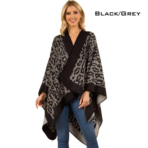 3352 - Animal Print Ruana  3352-BK<br> BLACK/GREY - 