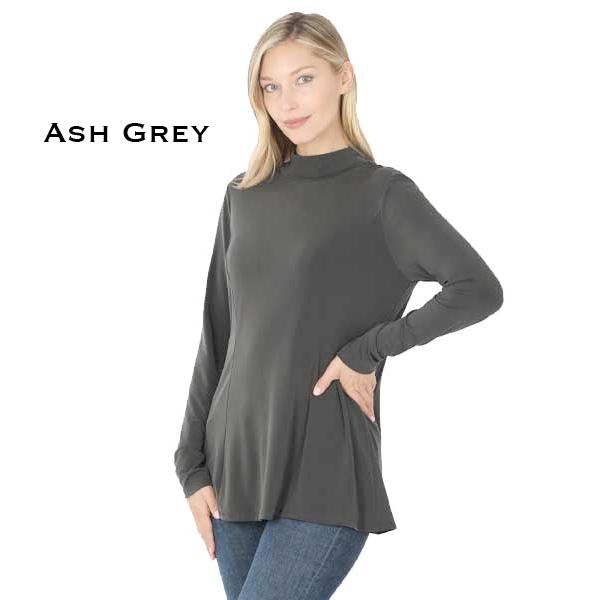 Wholesale 10016 - Long Sleeve ITY Mock Turtleneck Tops Ash Grey - Large