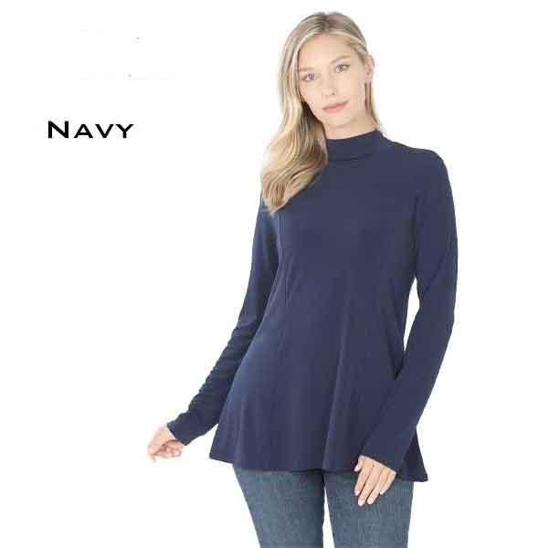 Wholesale 10016 - Long Sleeve ITY Mock Turtleneck Tops Navy - Small