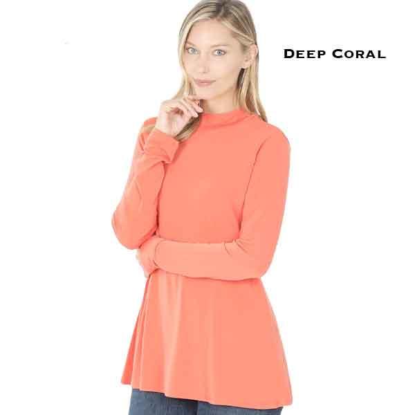 Wholesale 10016 - Long Sleeve ITY Mock Turtleneck Tops Deep Coral - Small