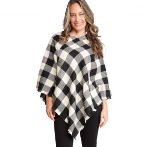 3640 - Cozy Plaid Ponchos  BLACK AND WHITE  Poncho - Buffalo Plaid 1674** - One Size Fits Most