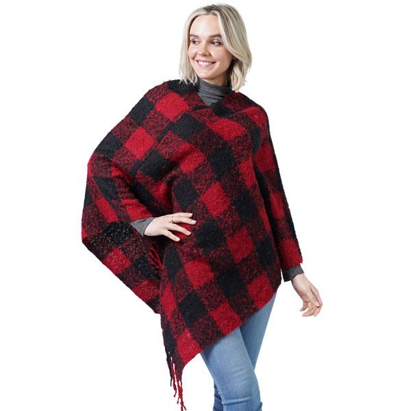 wholesale 3640 - Cozy Plaid Ponchos  9575 - Red and Black <br>
Buffalo Check - One Size Fits Most