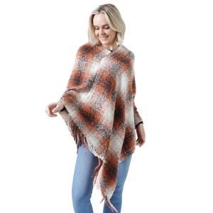 3640 - Cozy Plaid Ponchos  10406 - Brown Multi - One Size Fits Most