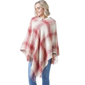 3640 - Cozy Plaid Ponchos  10406 - Burgundy Multi - One Size Fits Most