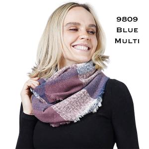 Wholesale Plaid Woven Infinity Scarves  9809 - Blue Multi - 