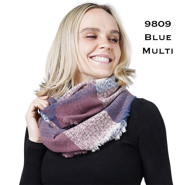 3649 - Plaid Woven Infinity Scarves  9809 - Blue Multi - 