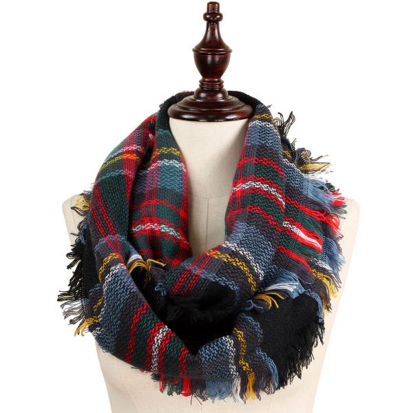 3649 - Plaid Woven Infinity Scarves  8435 - Black Multi - 