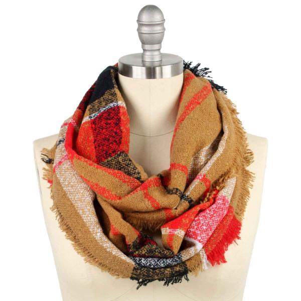 3649 - Plaid Woven Infinity Scarves  9570 - Camel Multi - 