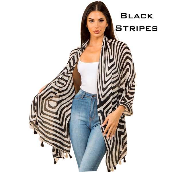 3372 - Striped Scarf with Tassels 3372 - Black<br>
Striped Scarf with Tassels** - 