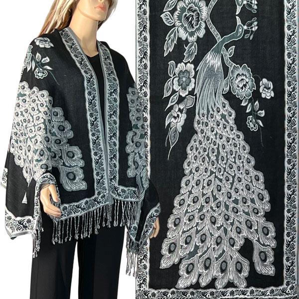 3692 - Peacock Design Woven Shawls 3692 - A08 Slate/Black<br>
Peacock Woven Shawl - 