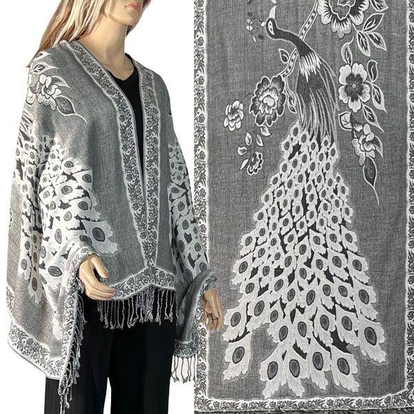 3692 - Peacock Design Woven Shawls 3692 - A09 Silver<br>
Peacock Woven Shawl  - 