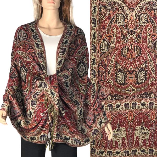 3693 - Elephant Print Woven Shawls 3693 - A01 Wine Multi<br>
Elephant Print Shawl - 