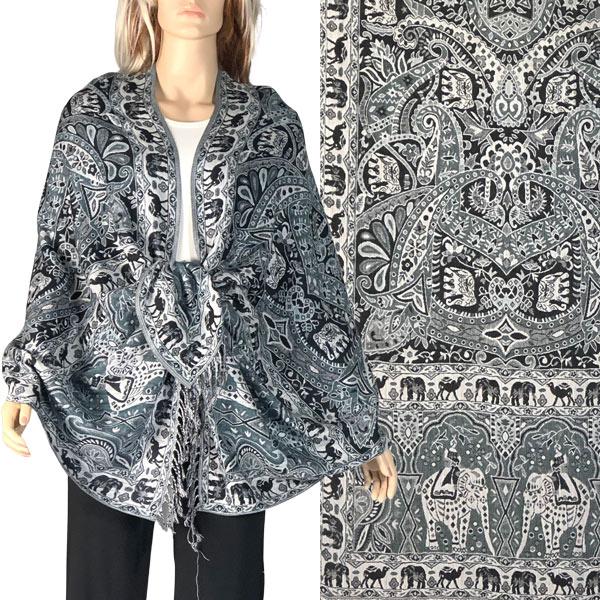 3693 - Elephant Print Woven Shawls 3693 - A08 Slate/Black<br>
Elephant Print Shawl  - 