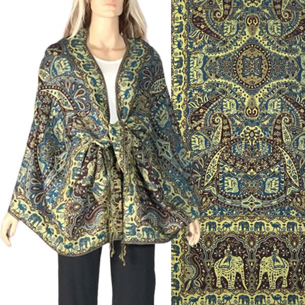 3693 - Elephant Print Woven Shawls 3693 - A11 Teal Multi<br>
Elephant Print Shawl  - 