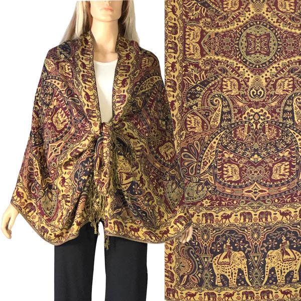 3693 - Elephant Print Woven Shawls 3693 - A12 Dark Burgundy Multi<br>
Elephant Print Shawl - 