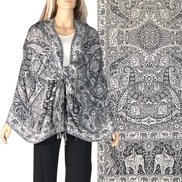 3693 - Elephant Print Woven Shawls 3693 - A09 Silver/Black<br>
Elephant Print Shawl - 