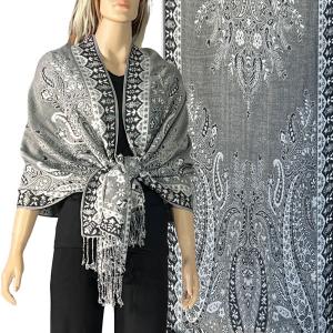 3695 - Paisley Woven Shawls  3695 - A09 - Silver/Black <br> 
Woven Paisley Shawl - 