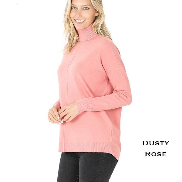 wholesale 21019  - Hi-low Turtleneck Sweater 21019 - Dusty Rose<br>
Turtleneck Sweater - Large