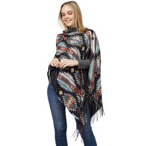 10392 - Navaho Print Button Shawls 10807 - Black Multi<br>
Navaho Print Button Shawl - One Size Fits Most