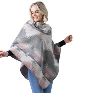 3722 - Western Design Ponchos +++ 10114 - Grey Multi<br>
Western Pattern Poncho - One Size Fits Most