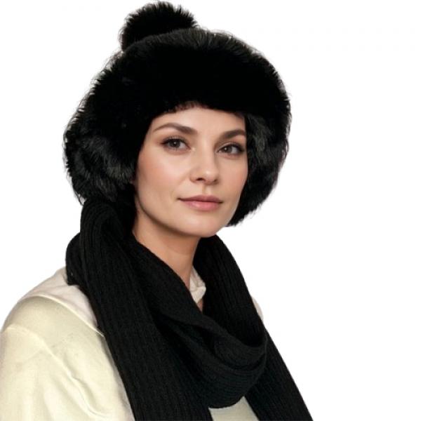 wholesale 3744 - Hand Made Knitted Scarves / Hats Black<br>
Knitted Hat with Fur Trim and Pom - 