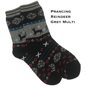 3748 - Crew Socks Prancing Reindeer - Grey Multi - Woman's 6-10