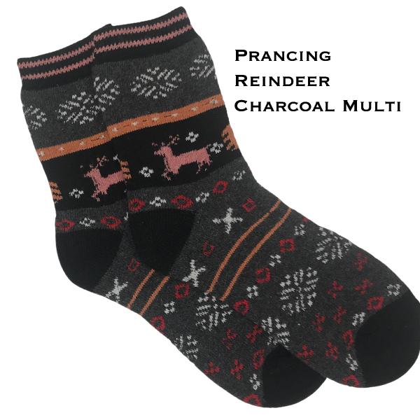 Wholesale 3748 - Crew Socks Prancing Reindeer - Charcoal Multi - Woman's 6-10