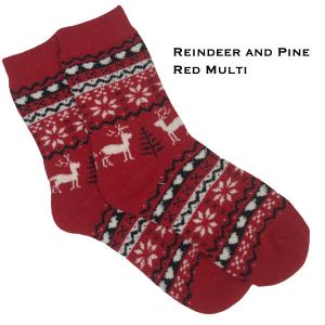 3748 - Crew Socks Reindeer and Pine - Red Multi - Woman's 6-10