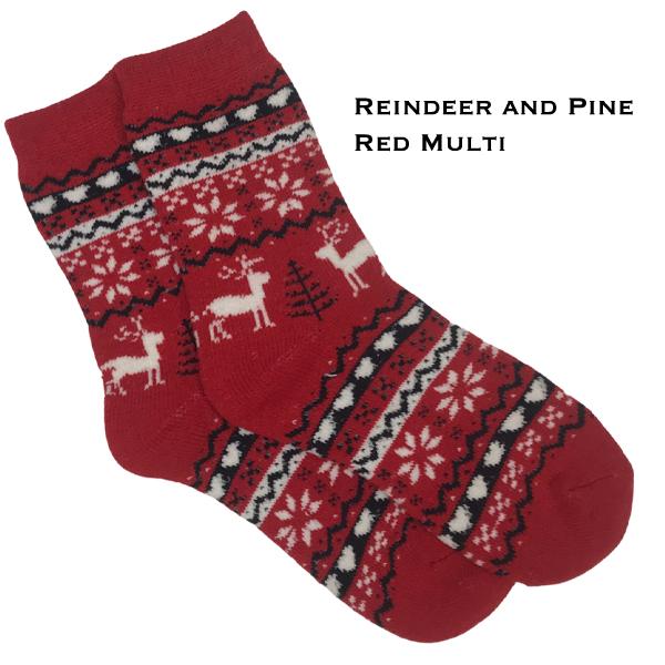 wholesale 3748 - Crew Socks Reindeer and Pine - Red Multi - Woman's 6-10