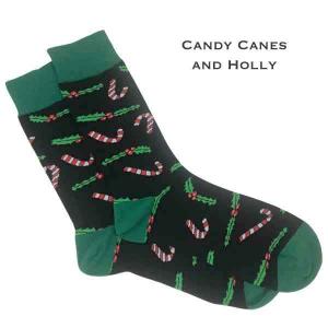 3748 - Crew Socks Candy Canes and Holly - Black Multi - Woman's 6-10