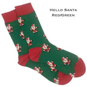 3748 - Crew Socks Hello Santa - Red/Green - Woman's 6-10