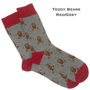 3748 - Crew Socks Ginger Bread Man - Red/Grey - Woman's 6-10