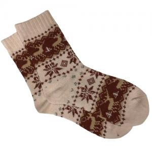 3748 - Crew Socks Reindeers and Snowflakes - Beige Multi - Woman's 6-10