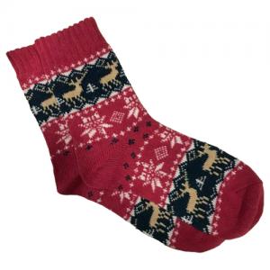 3748 - Crew Socks Reindeer and Snowflakes - Fuchsia Multi - Woman's 6-10