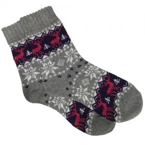 3748 - Crew Socks Reindeer and Snowflakes - Grey Multi - Woman's 6-10