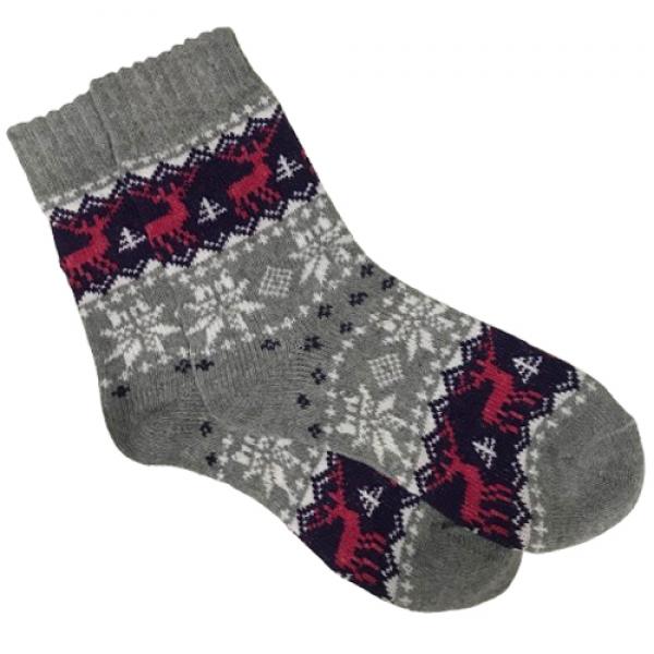 wholesale 3748 - Crew Socks Reindeer and Snowflakes - Grey Multi - Woman's 6-10