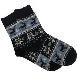 3748 - Crew Socks Reindeer and Snowflakes - Navy Multi - Woman's 6-10