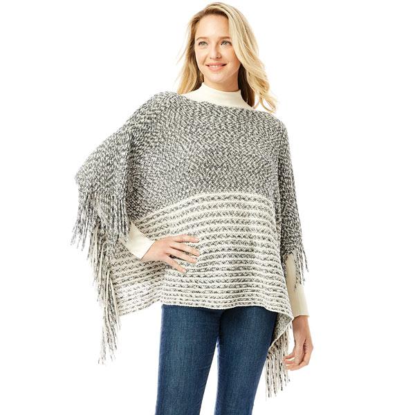 1287 - Side Fringe Poncho Black - One Size Fits Most