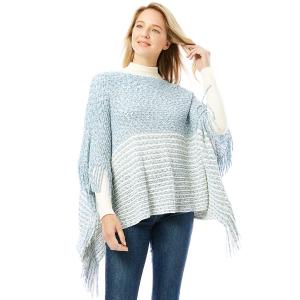 1287 - Side Fringe Poncho Blue *** - One Size Fits Most