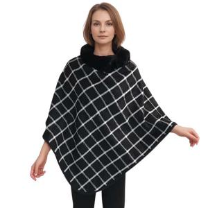 Wholesale 3759 - Fur Trimmed Ponchos 2023 PJA13 - Black <br>Windowpane Plaid
Poncho with Fur Collar - One Size Fits Most