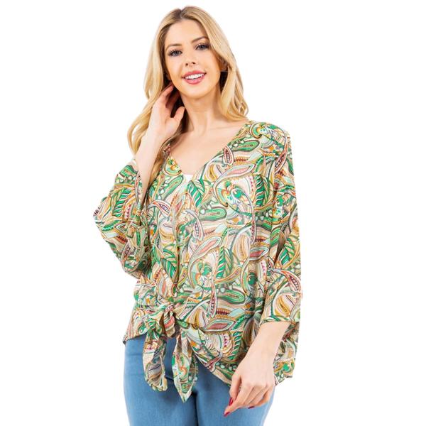 3779 - V-Neck Poncho with Sleeves 3779/4256/ 4256 - Green Floral Paisley - 