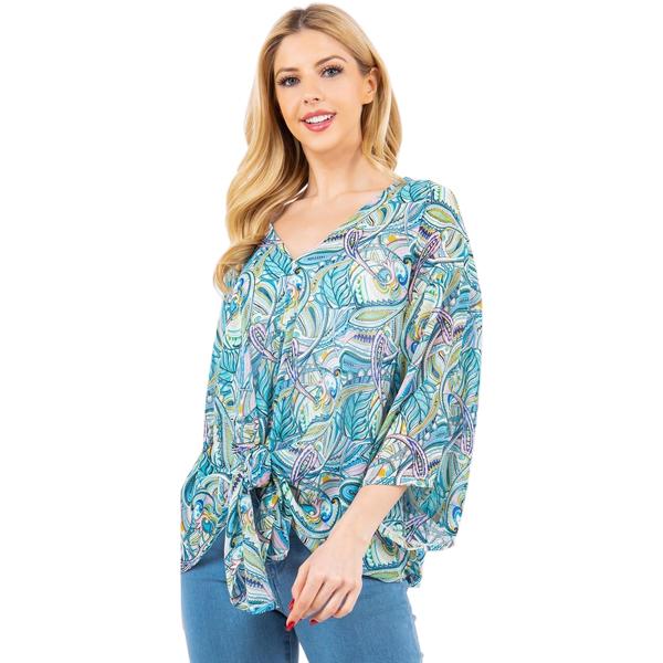 3779 - V-Neck Poncho with Sleeves 3779/4256/ 4256 - Blue Floral Paisley - 