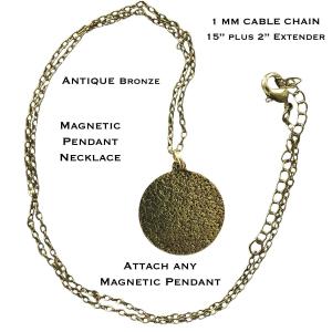 3790 - Fine Art Design Magnetic Brooches Magnetic Necklace for Pendants 1MM 15" Plus 2" Extender (Antique Bronze) - 15