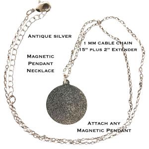3790 - Fine Art Design Magnetic Brooches Magnetic Necklace for Pendants 1 MM 15" Plus 2" Extender (Antique Silver) - 15