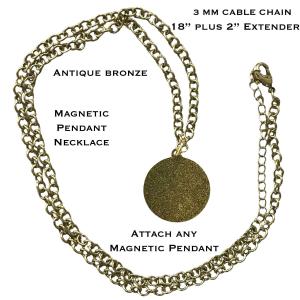 3790 - Fine Art Design Magnetic Brooches Magnetic Necklace for Pendants 3 MM 18" Plus 2" Extender (Antique Bronze) - 18